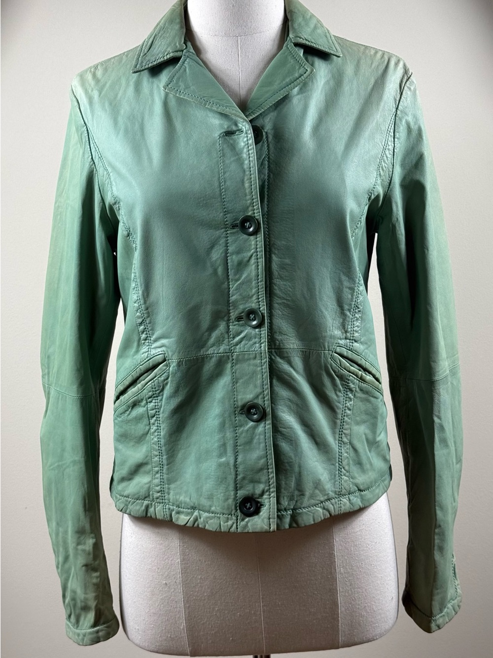 Emporio Armani Mint Green Lambskin Leather Jacket